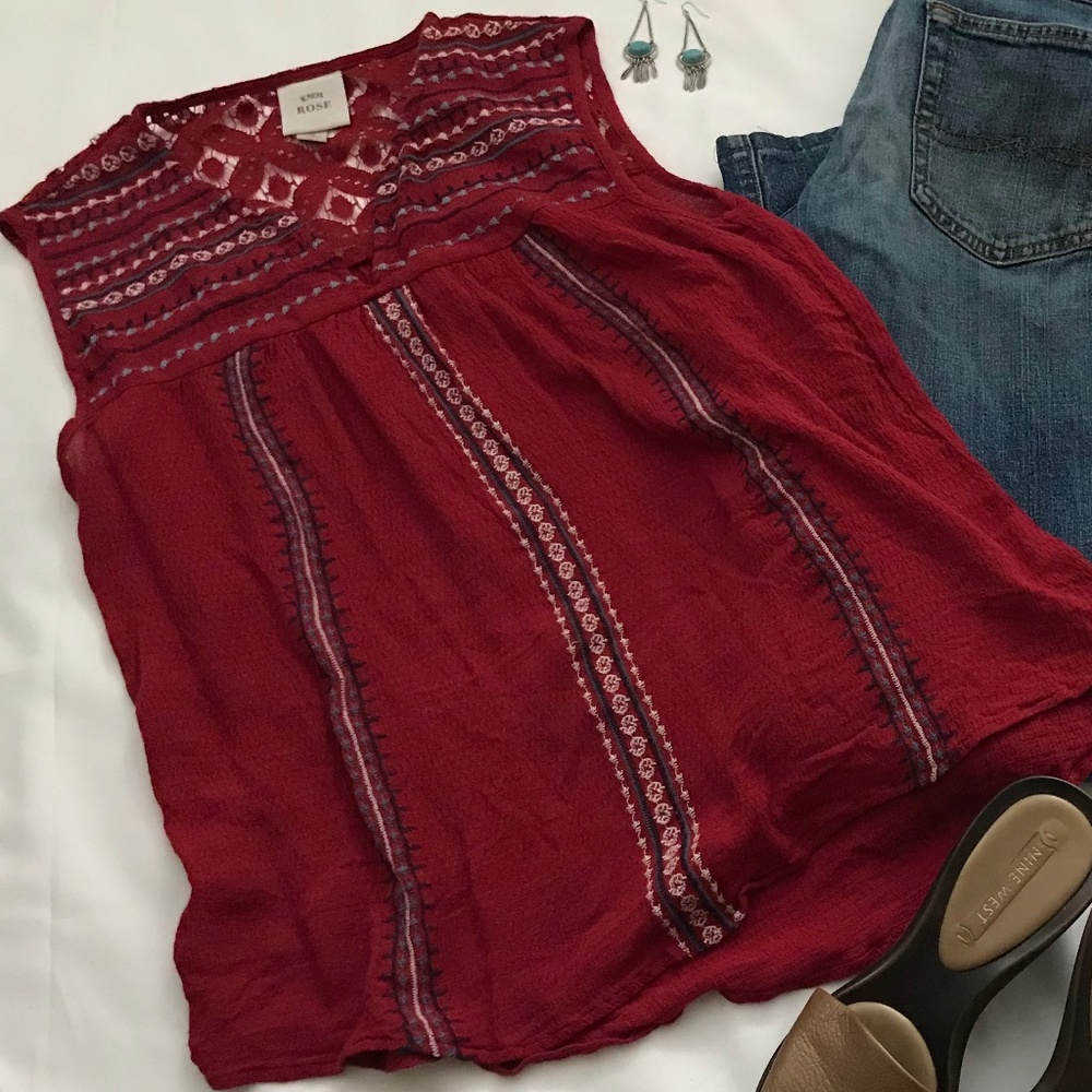 Knox Rose sleeveless red embroidered top.